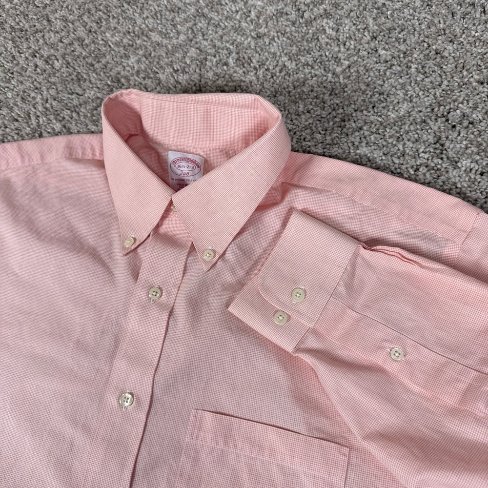 Brooks Brothers Shirt Mens 16.5 2/3 Pink Micro Check Regular Fit Button Down